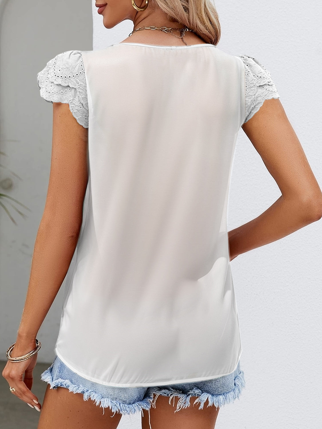 Ruffled Square Neck Cap Sleeve Blouse