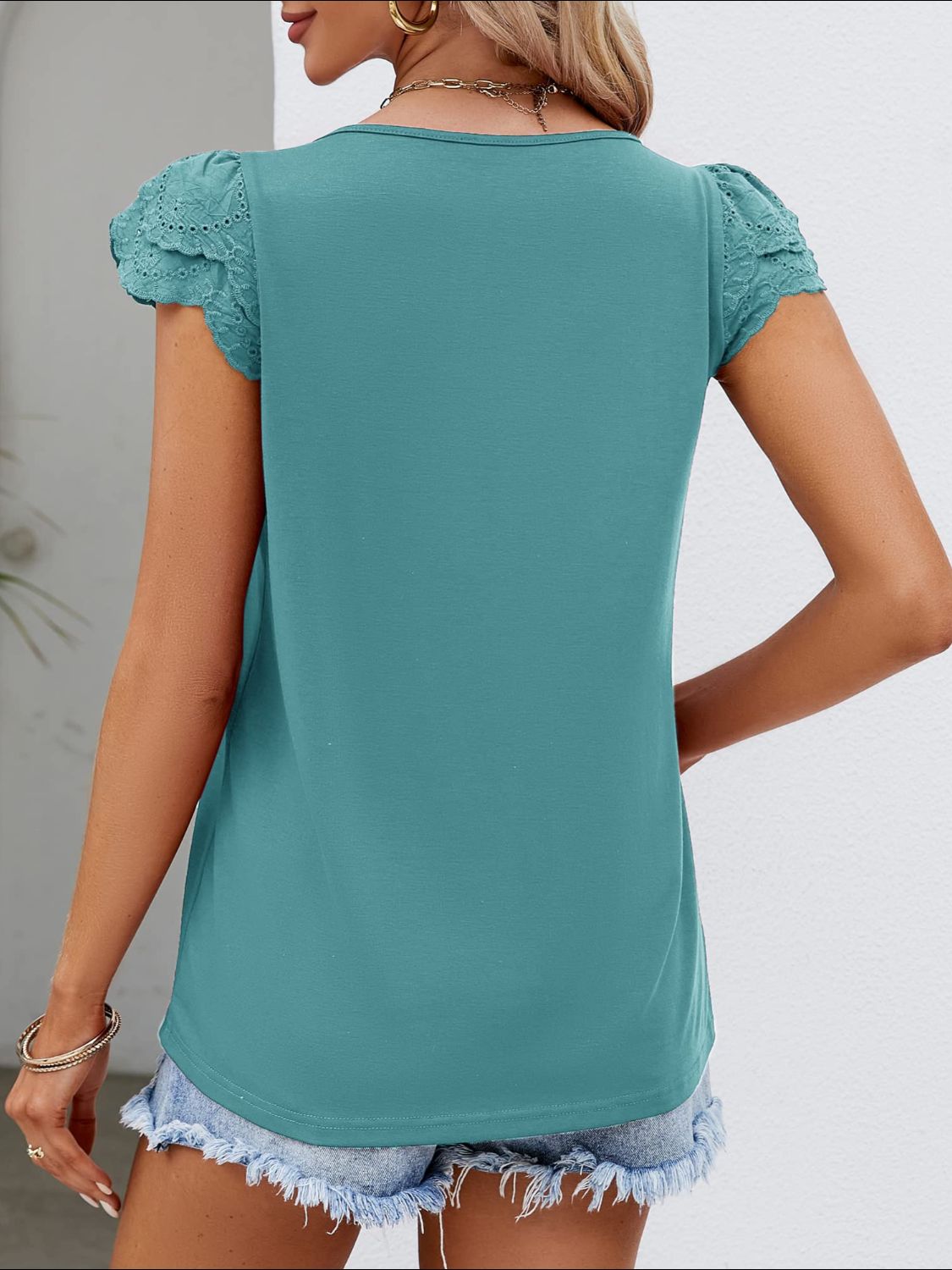 Ruffled Square Neck Cap Sleeve Blouse