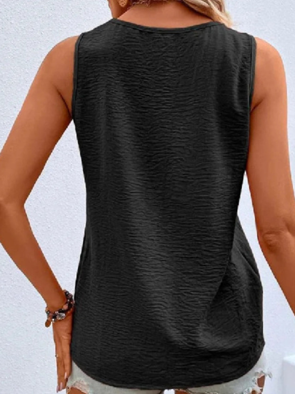 Full Size Decorative Button V-Neck Tank