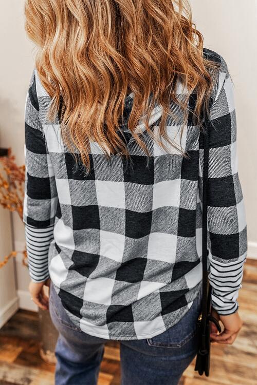 Plaid Drawstring Long Sleeve Hoodie