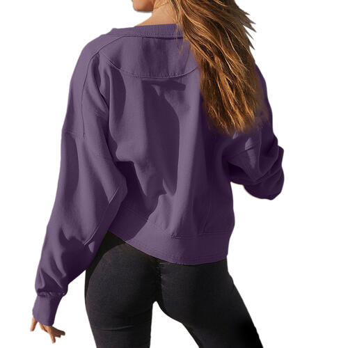 Round Neck Drop Shoulder Long Sleeve Sweatshirt