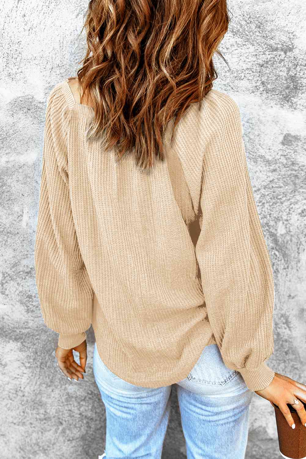 Square Neck Waffle-Knit Top