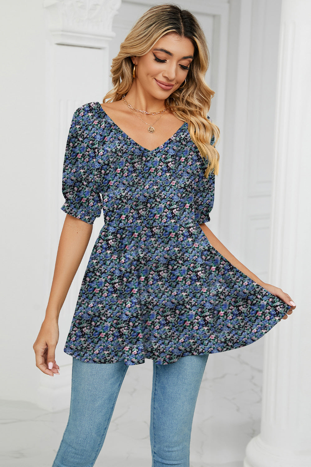 V-Neck Babydoll Blouse