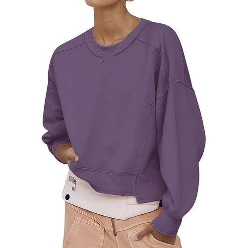 Round Neck Drop Shoulder Long Sleeve Sweatshirt