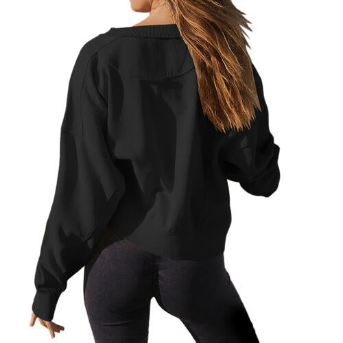 Round Neck Drop Shoulder Long Sleeve Sweatshirt