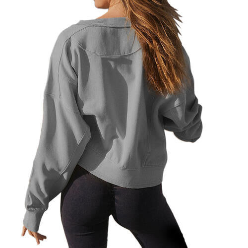 Round Neck Drop Shoulder Long Sleeve Sweatshirt