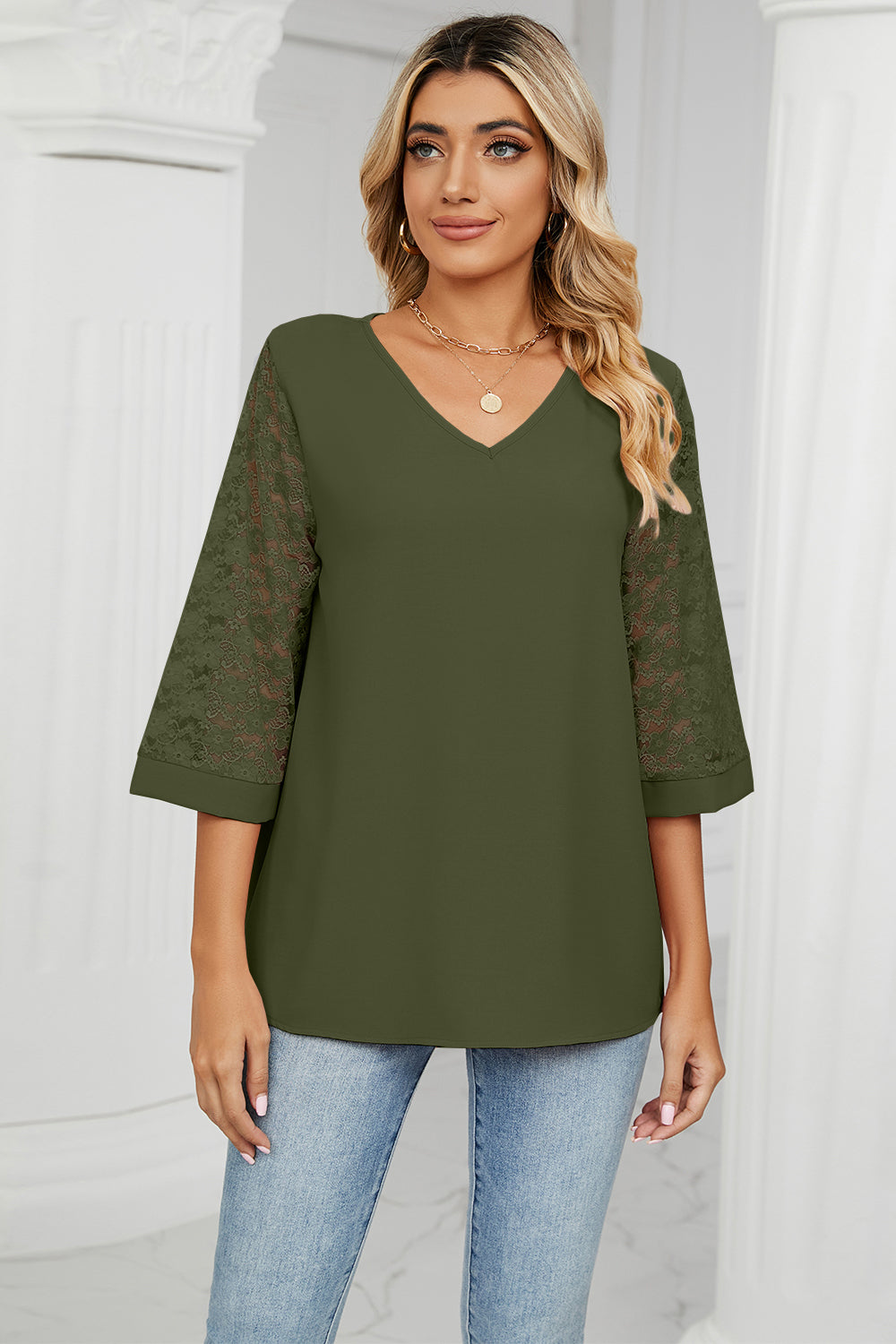 V-Neck Three-Quarter Sleeve Top