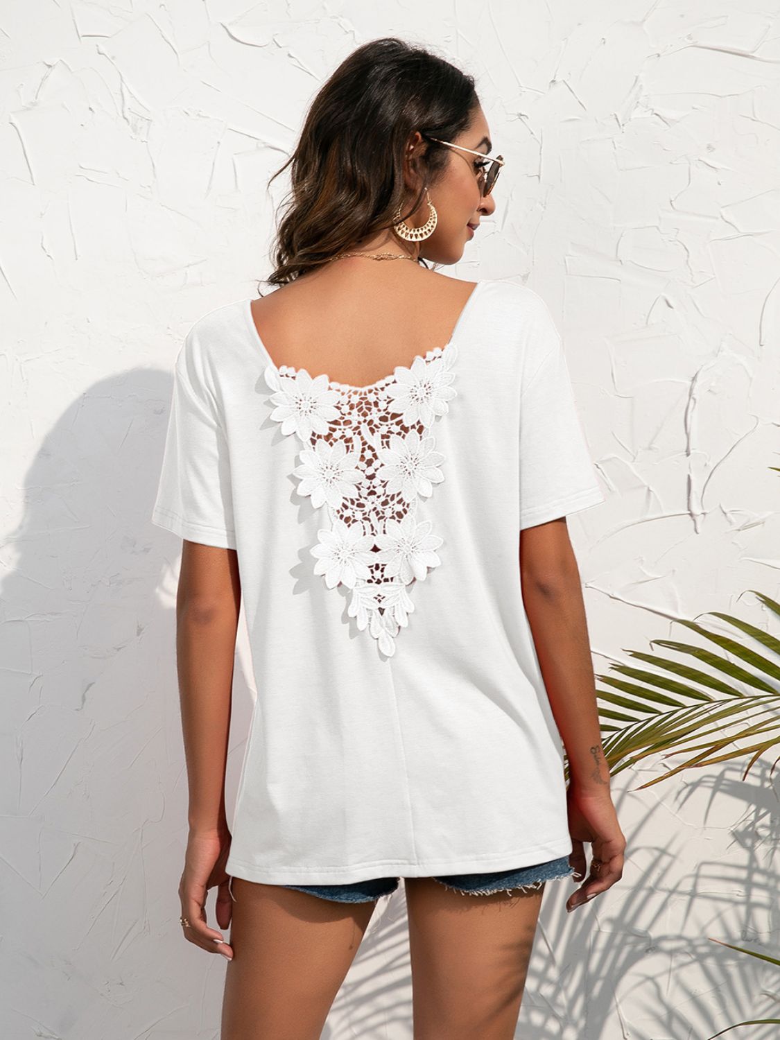 Lace Trim Short Sleeve Top