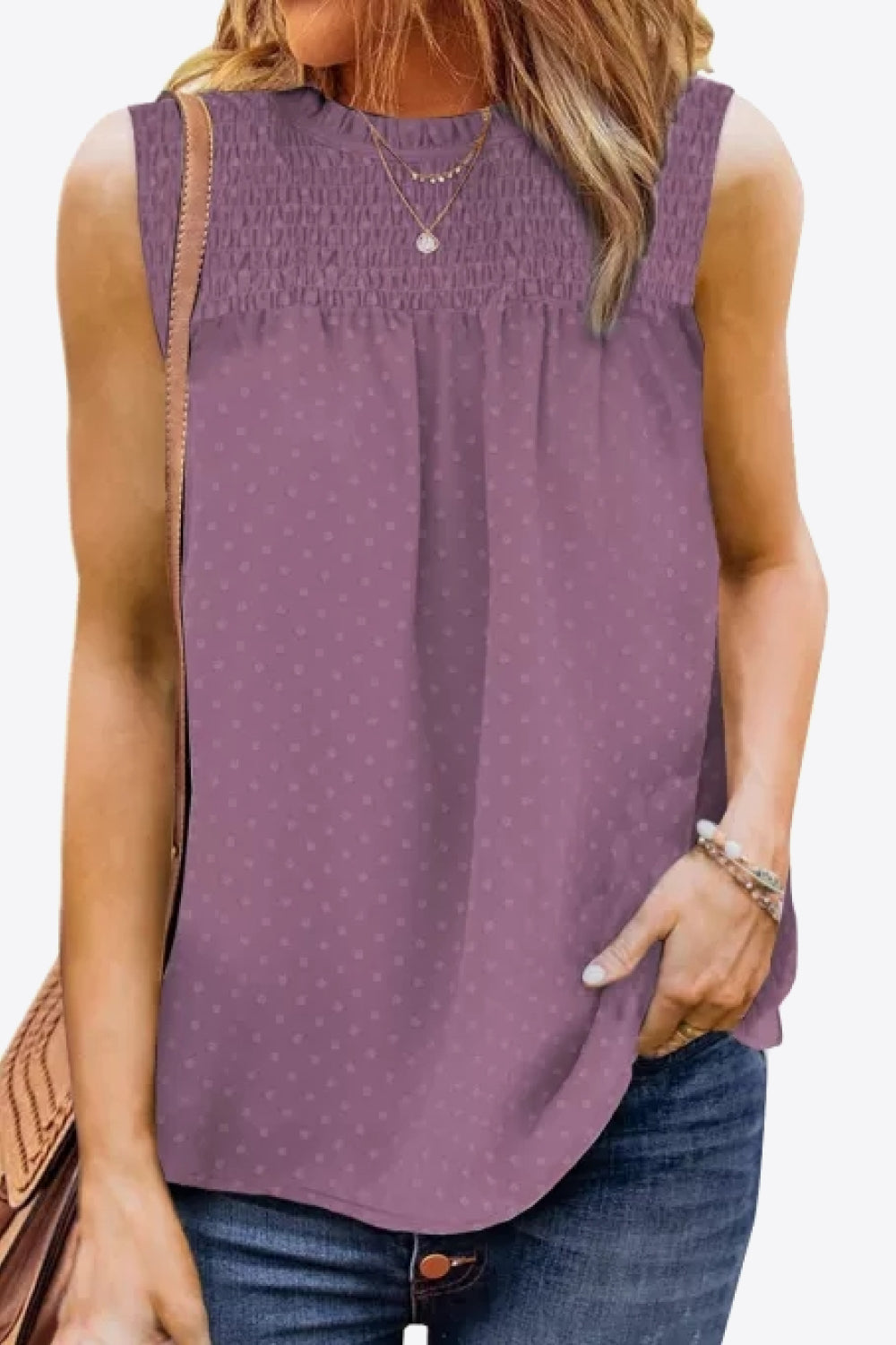 Smocked Tie Back Frill Trim Tank