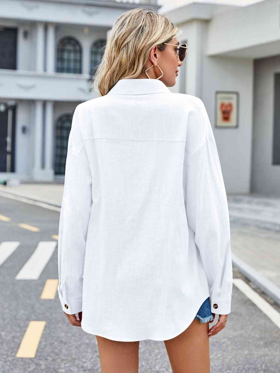 Button Up Collared Neck Long Sleeve Shirt